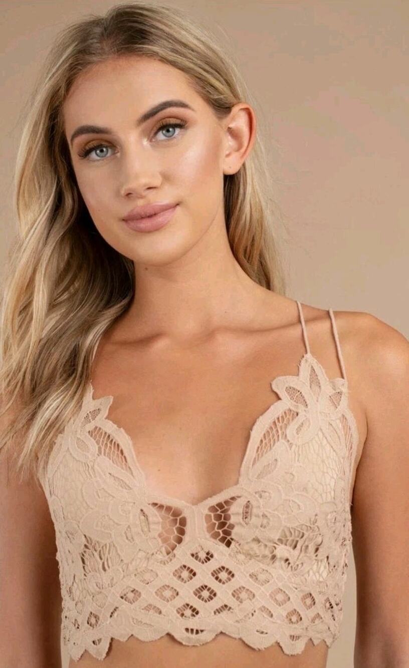 Free People Adella Lace Bralette Tan Nude Strappy Crochet L